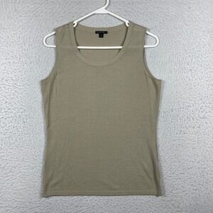 Lafayette 148 Tank Top‎ Womens M Beige Cotton Viscose Knit Scoop Neck Sleeveless